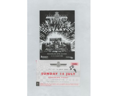 Stirling Moss signed Goodwood Festival 2002 admission ticket and guide. Good condition. All autographs come with a Certificat