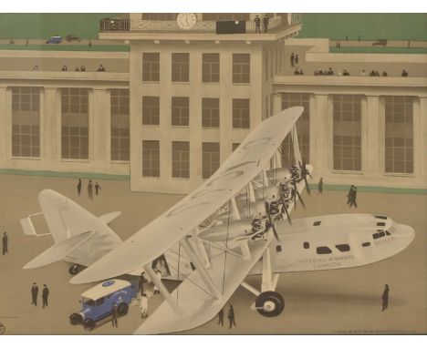 A GPO Imperial Airways poster, designed by H S Williamson (1892-1978), 'Loading airmails for the Empire; Croydon, 1934', lith