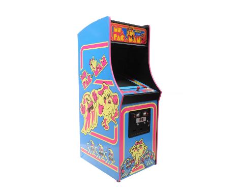 'Ms. Pac-Man' arcade machine,1982, coin-operated, decorated in polychrome, with plastic joystick and buttons, 24in screen,64c