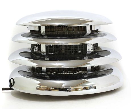 A chrome-plated 'HMV Room Heater', designed by Christian Barman in 1934, manufactured by HMV Factories, Hayes, Middlesex afte