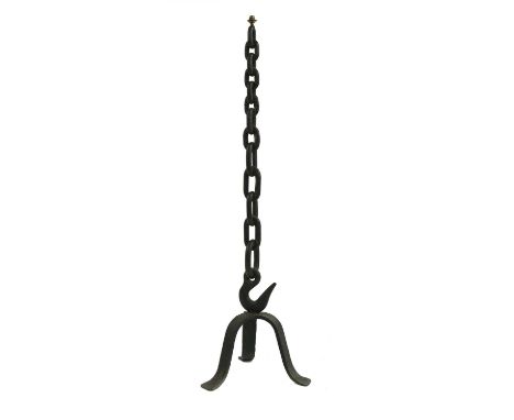 A brutalist cast iron standard lamp,1970s, in the manner of Franz West, modelled as a nautical chain, with a hook to the base