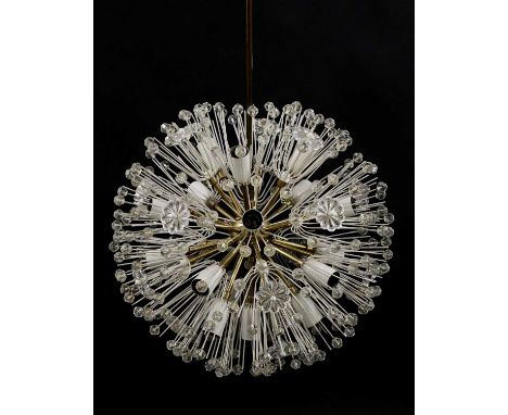 An Austrian Rupert Nikoll 'Dandelion' or Sputnik chandelier, designed c.1953, by Emil Stejnar, with a spherical brass stem, w