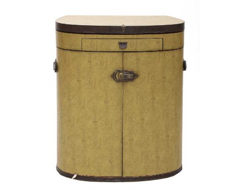 A Starbay contemporary faux leather-mounted dressing table,modelled as a trunk, the lid folding back to reveal a surface with