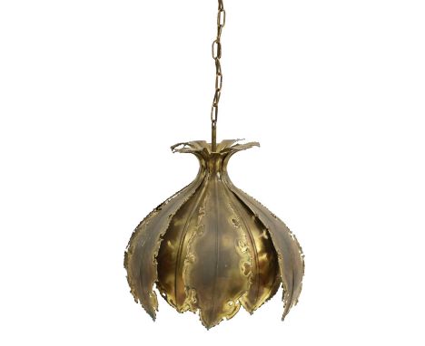 An 'Onion' pendant light, Danish, designed by Svend Aage Holm Sorensen, with a chain suspension, 120cm high, a two-light bras