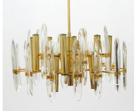 A twelve-light brass and crystal chandelier,c.1970, designed by Gaetano Sciolari,43cm diameter90cm high
