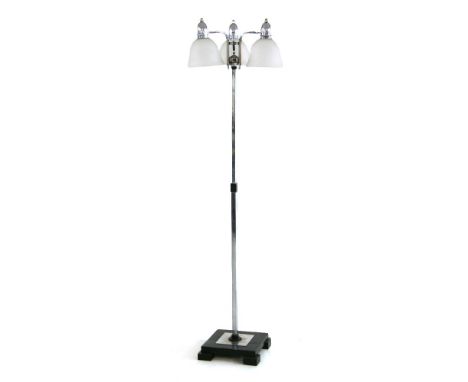 An Art Deco chrome three-light standard lamp,180cm high