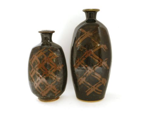 *John Leach (b.1939) a commissioned bottle vase, 2003, Muchelney Pottery, with a cross-hatch wax resist decoration, impressed