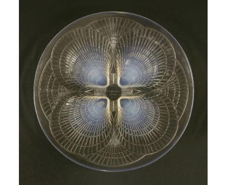 A Lalique 'Coquilles' opalescent glass dish,wheel cut 'R Lalique France, No 3009',29.5cm diameter