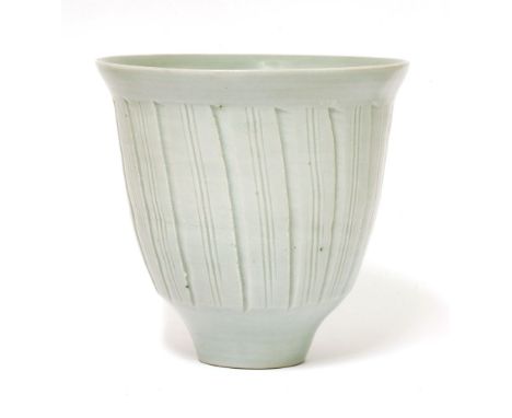 *David Leach (1911-2005), a cut and incised light celadon glazed bowl, impressed seal mark, 15cm high