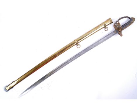 An antique 19th Century Victorian 1822 pattern British Infantry Officers sword. The sword having a dome shaped pommel, wire b