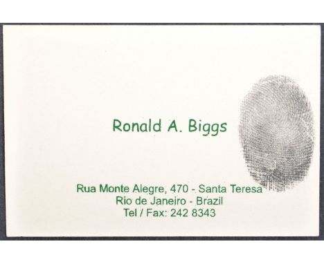 The Great Train Robbery - Ronnie Biggs (1929-2013) - an original personal business card from Biggs, as given out whilst he li