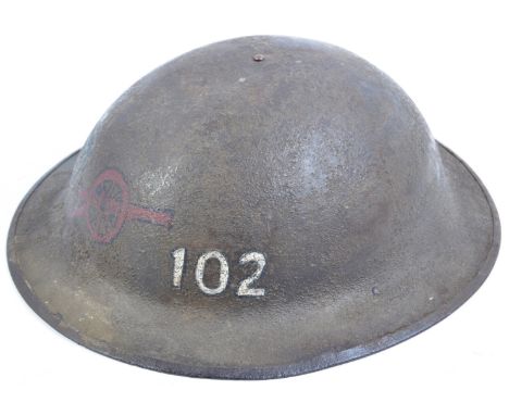 A WWI First World War period American / US Army issued Brodie ' Doughboy ' steel combat helmet. The brim stamped ' ZF41 '. Pa