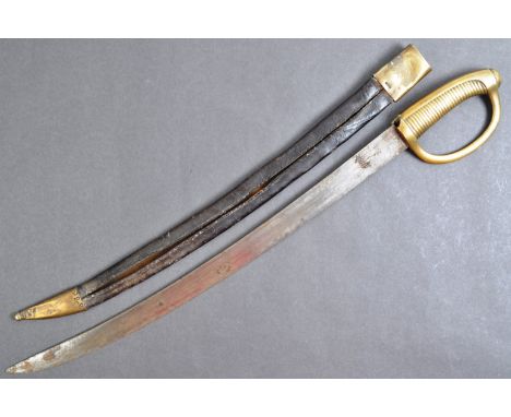 An antique French Napoleonic War era side arm / short sword relic. The sword having a smooth round pommel, ribbed grip and kn