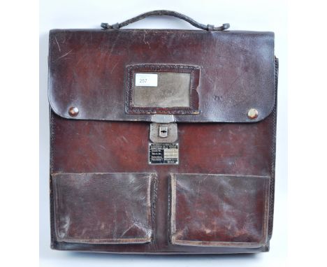 An original post WWII Second World War German Luftwaffe pilots navigation equipments briefcase. Rigid brown leather construct
