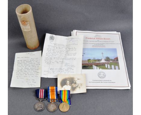 A WWI First World War medal group awarded to one 31112 Lance Corporal Frederick William Broom of the 2nd Battalion, Royal Sco