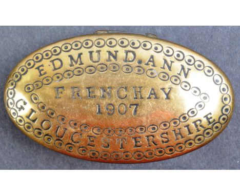 Local Bristol Mining Interest - An early 20th Century antique coal miner's small brass tobacco or snuff box. Punched to the t