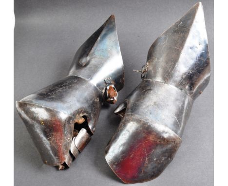 A pair of 20th Century iron gauntlet style medieval / English Civil War type plate armour props. The armour comprising x2 sho