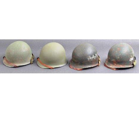 A set of x4 vintage WWII Second World War related US Army M1 pattern helmet replicas - each very well made and highly detaile