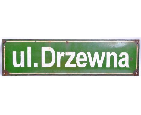 WWII Second World War Interest - an original mid-20th century WWII period Poland / Polish enamel street sign ' Ul. Drzewna '.