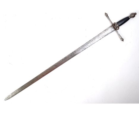 An antique 19th Century European / Spanish rapier sword. The sword having a dome shaped pommel with finial and smooth black l