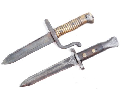 WWI First World War - two original WW1 period bayonets repurposed into trench fighting knives / daggers. The first an 1888 Pa