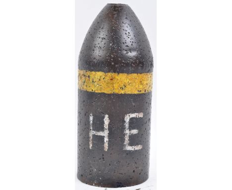 A large vintage WWII Second World War period British Army inert practise dummy High Explosive shell round. Concrete filled st