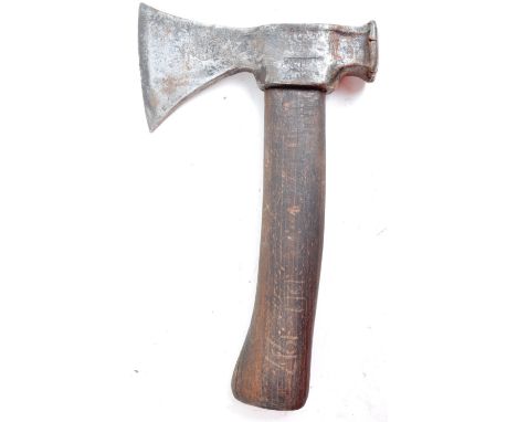 WWI First World War - an early 20th century short axe, of typical form, with hammer to other side. Various illegible markings