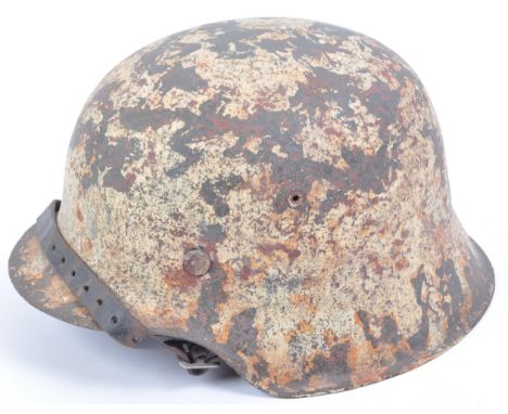 An original WWII Second World War Third Reich Nazi German Army ' SS ' Stahlhelm steel combat M42 helmet. Original shell, rest
