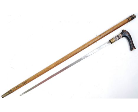 A 19th Century antique Indian / Middle Eastern&nbsp;gentleman's sword stick / walking cane with concealed blade. The cane hav