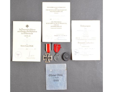 A WWII Second World War Third Reich Nazi German Army medal group awarded to one Obergefreiten (Corporal) Ottmar Conradi. Comp