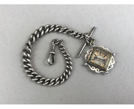 A Victorian silver Albert watch chain, with compass fob, T-bar and swivel, each link bearing the lion passant, 36.9g total