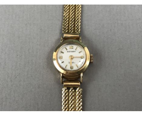A 1960s lady's 18ct gold cased Rotary Incabloc manual-wind wristlet watch on a high-carat yellow-metal bracelet strap, having