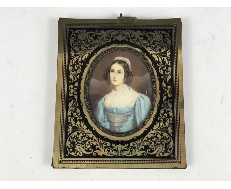 M*** Stielen (20th Century) A portrait miniature of a young lady in 18th Century dress, wearing a turquoise dress with laced 