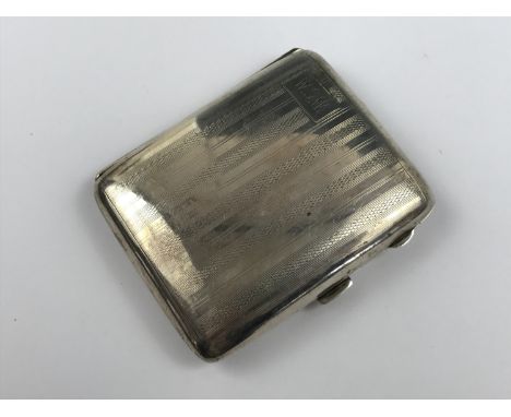 A George V silver cigarette case, having bands of engine-turned decoration and an engraved monogram 'W.S.W', John Rose, Birmi