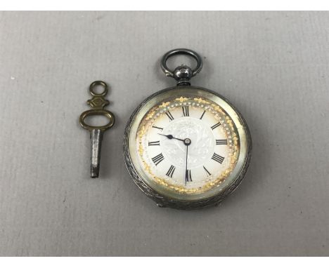 A Victorian lady's silver-cased fob watch, having a key-wound lever movement, a silvered face with engine-turned and foliate 