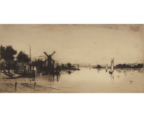 John Fullwood F.S.A. (1854-1931) 'Breydon near Yarmouth', etching, signed in pencil to plate margin, unframed, 27x15cm, mount