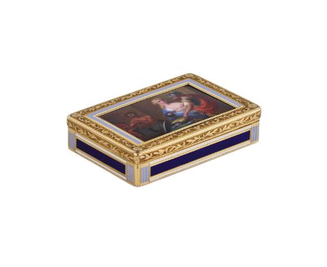 Snuffbox in gold and enamel, Augustin-André Egen, Paris, 1798-1809 With contemporary Geneva enamel plaque. Rectangular shape.