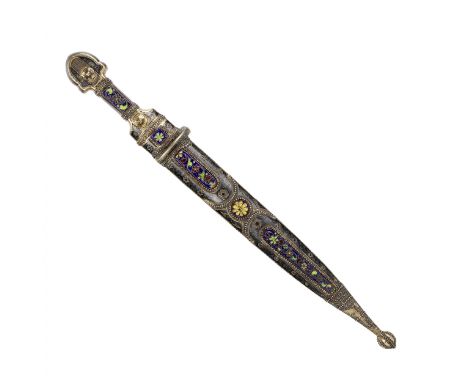 Caucasian dagger in a silver sheath with gilding and enamel. Silver with gilding and enamel and handle. 19-20 century. The da
