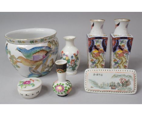 A Collection of Various Mid 20th Century and Later Oriental Ceramics to Comprise Pair of Vase, 18cm high, Smaller Example 13c