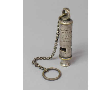A Vintage Whistle, The Metropolitan by T Keane, Worcester St., Birmingham and Inscribed for A Everall, with Chain 