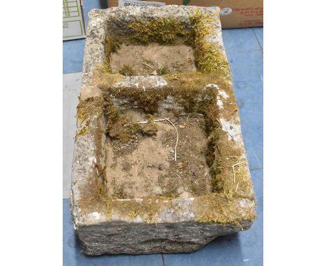 A Hand Carved Sandstone Two Division Small Feed Trough, 45x25cm 