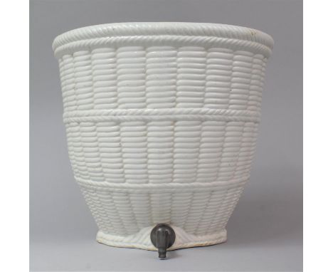 A Late 19th/Early 20th Century Ceramic Cistern in the Form of a Wicker Basket, Probably French, with Base Tap, 29cm Wide and 