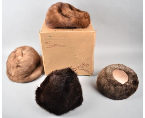 A Vintage Cardboard Box Containing Various Ladies Fur Hats 