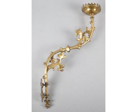 A Wall Mounting Brass Candlestick with Foliate Decoration, 39cm high 