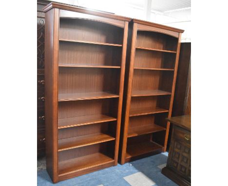 A Pair of Modern Mahogany Five Shelf Open Bookcases, Each 96cm wide 