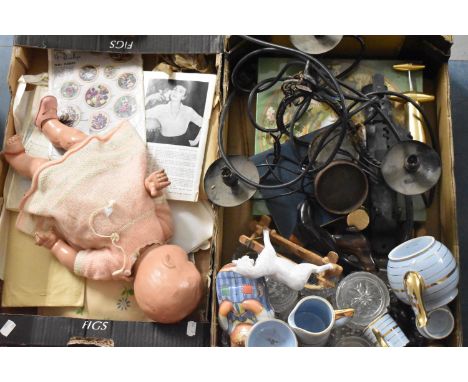 A Collection of Sundries to Include Coffeewares, Three Branch Chandelier, Doll, Rocking Horse Model etc 