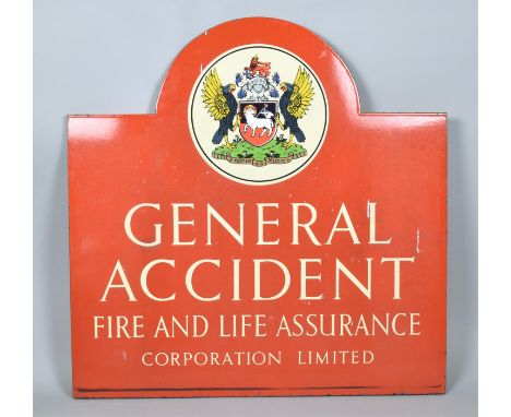 A Vintage General Accident Arched Topped Enamel Sign Set on Plywood Backing, 79cm Wide and 81cm high 