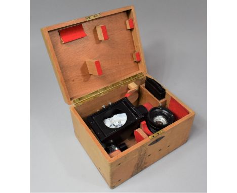 A Vintage Wooden Case for Optical Instrument Containing Various Optical Parts 