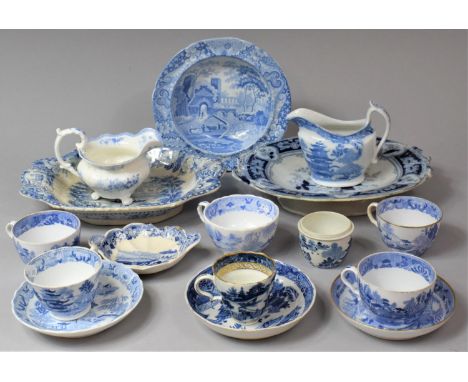 A Collection of 19th Century and Later Blue and White China to comprise Shaped Stands, Bowl, Spode Examples, teacups and Sauc