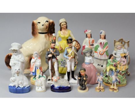 A Collection of Various Continental Figural and Animal Ornaments to Comprise Spaniel, German Figure of Girl in Bonnet and Gla